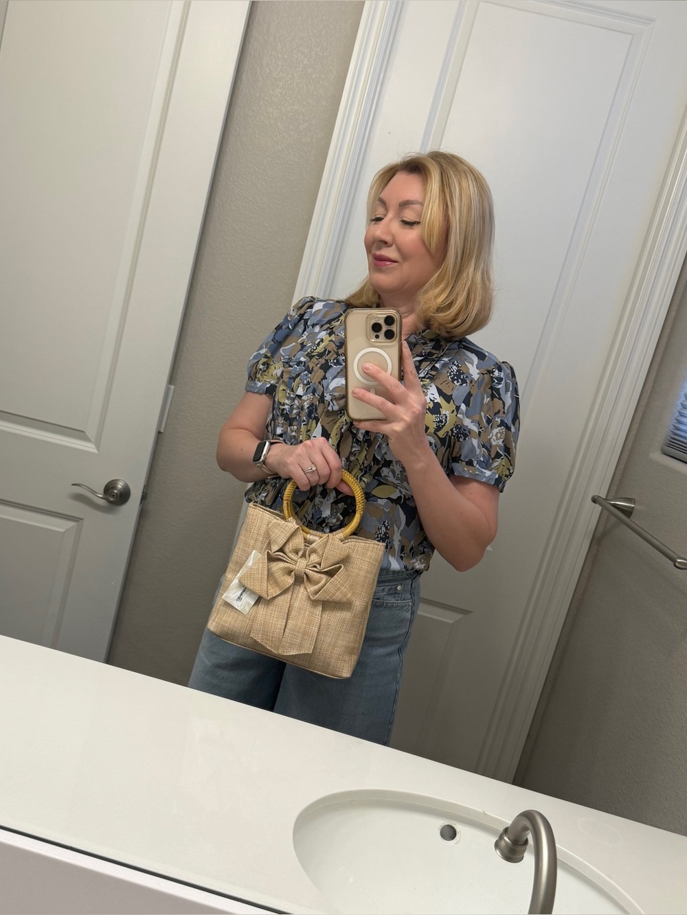 Tommy Bahama Beige Mini Tote with Bow and Bamboo Handles - Picture 12 of 12